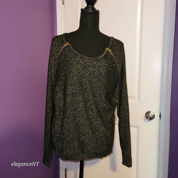 Bisou Bisou Gold / Black Sparkle L/S sweater Sz: L NWT - Picture 4 of 6